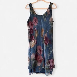 Vintage Jeffrey & Dara Sz M Floral Shift Dress Navy & jewel tone floral print